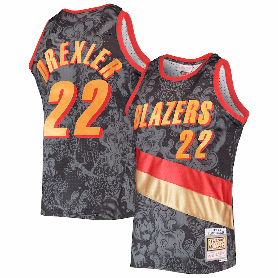 Men's Portland Trail Blazers Clyde Drexler Mitchell & Ness Black Hardwood Classics 1991/92 Lunar New Year Swingman Jersey