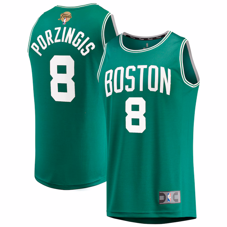 Youth Boston Celtics Kristaps Porzingis Fanatics Kelly Green 2024 NBA Finals Fast Break Replica Player Jersey - Icon Edition