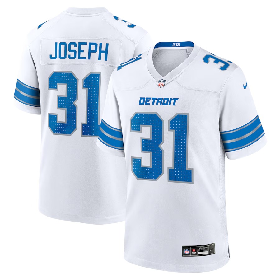 Men's Detroit Lions Kerby Joseph Nike White Game Jersey