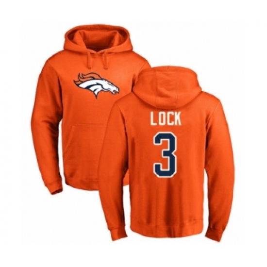 Football Denver Broncos #3 Drew Lock Orange Name & Number Logo Pullover Hoodie