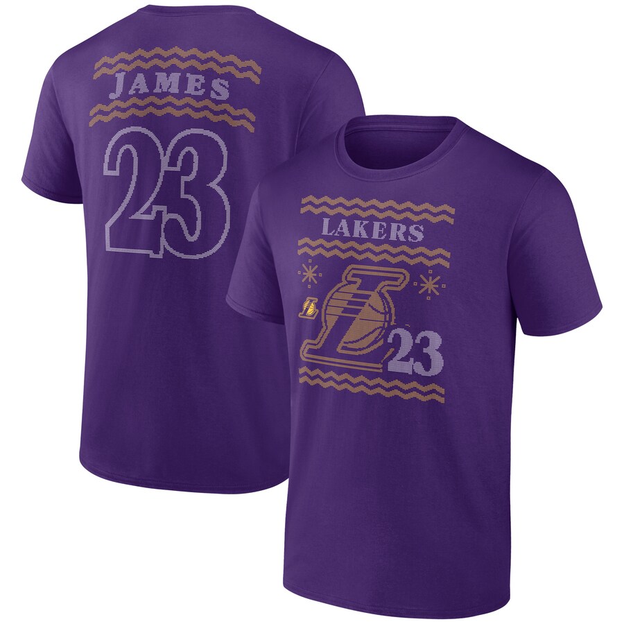 Men's Los Angeles Lakers LeBron James Purple Ugly Sweater Name & Number T-Shirt