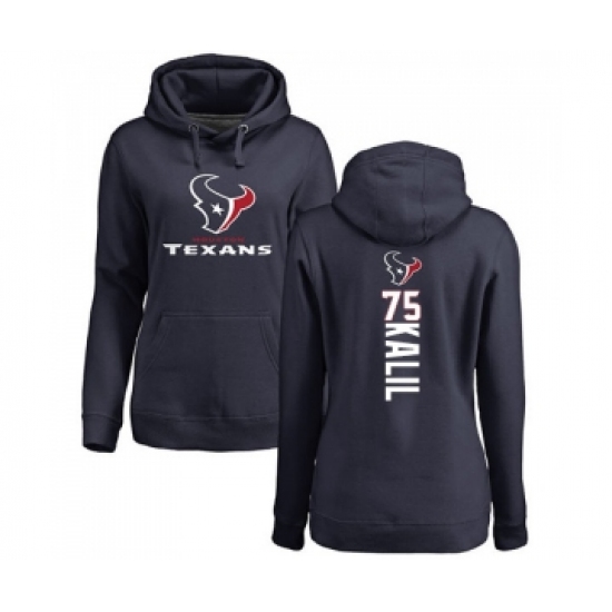 Football Women's Houston Texans #75 Matt Kalil Navy Blue Backer Pullover Hoodie
