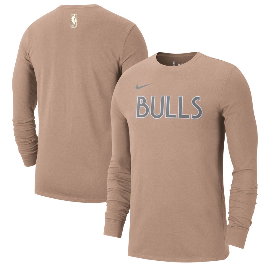 Men's Chicago Bulls Nike Tan 2024/25 City Edition Essential Logo Long Sleeve T-Shirt