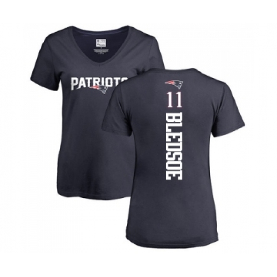 Football Women's New England Patriots #11 Drew Bledsoe Navy Blue Backer T-Shirt