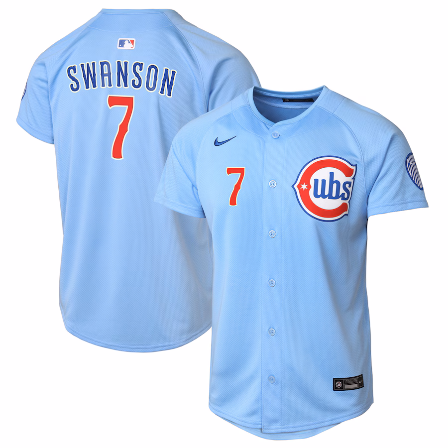 Youth Chicago Cubs Dansby Swanson Nike Light Blue 2nd Alternate Limited Player Jersey