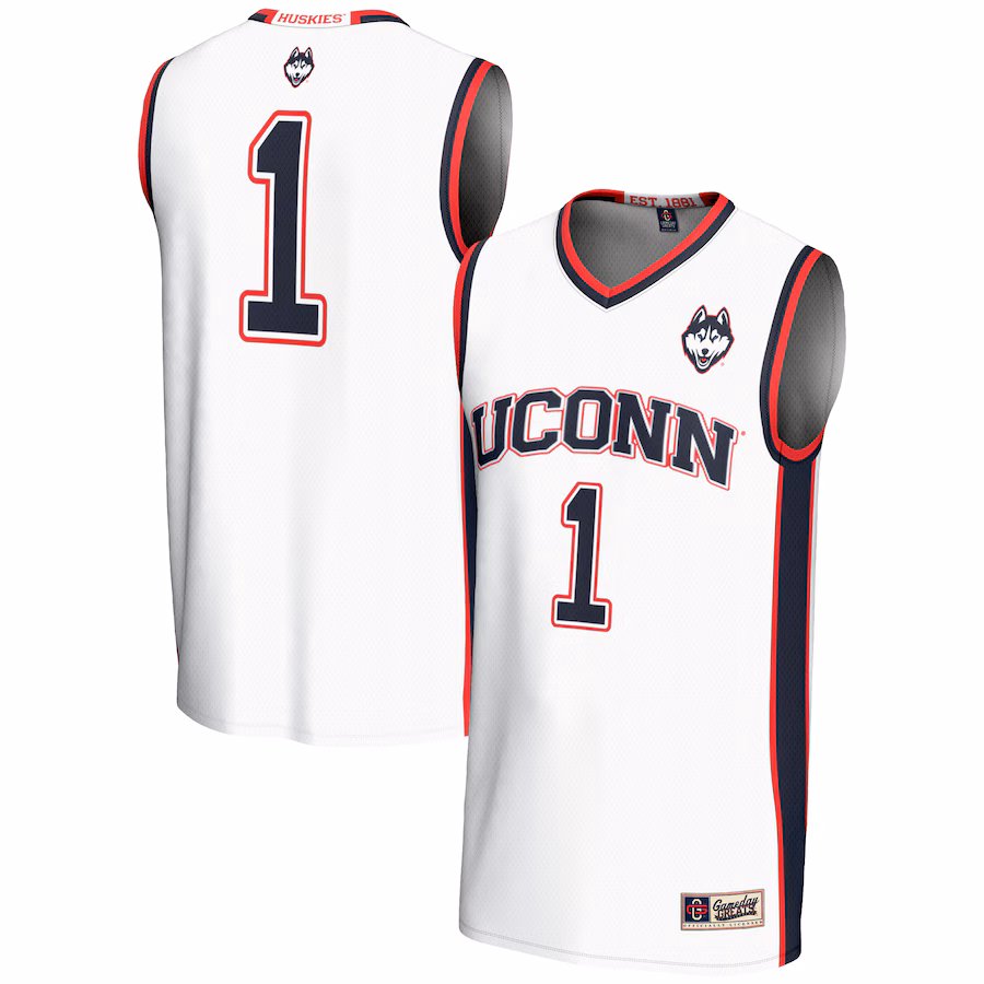 Male GameDay Greats #1  White UConn Huskies  Lightweight Basketball Jersey
