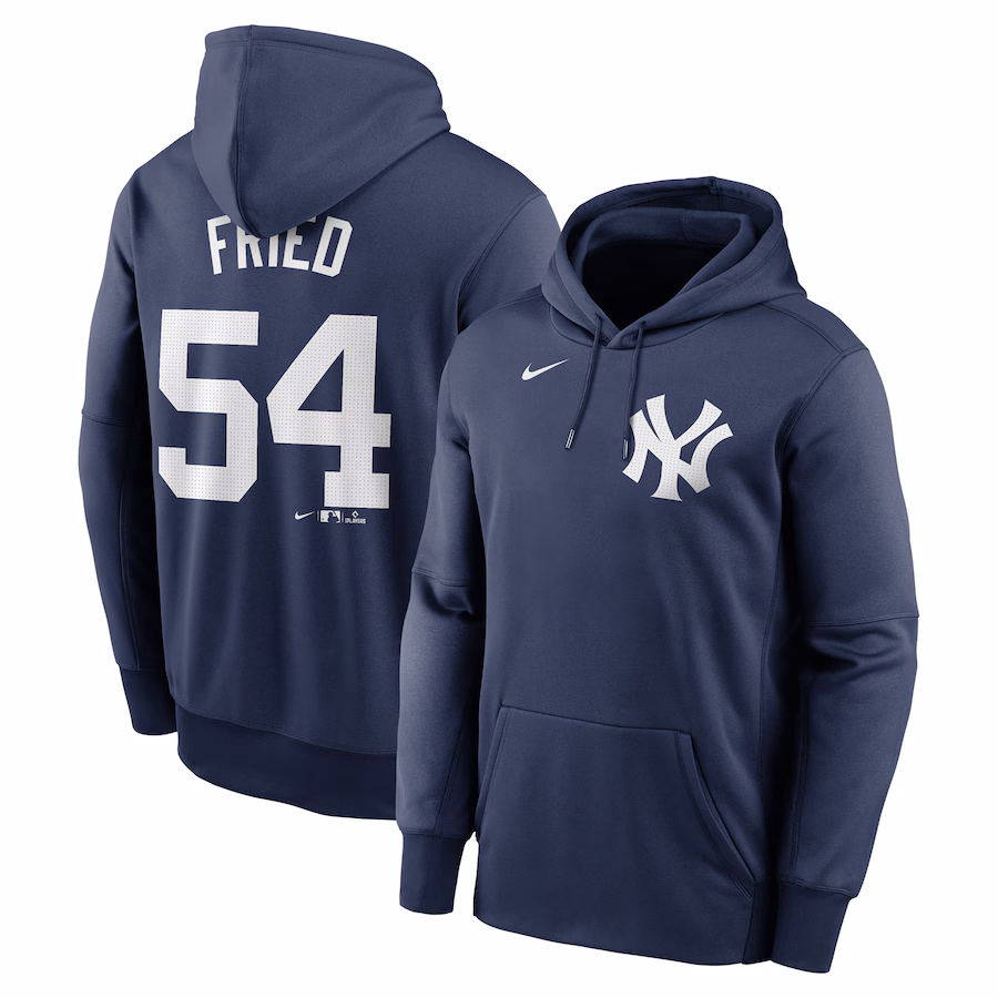 Men's New York Yankees Max Fried Nike Navy Name & Number Pullover Hoodie