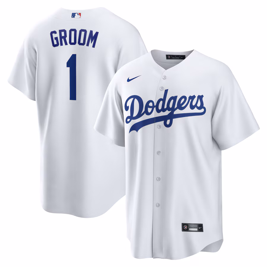 Men's Los Angeles Dodgers Nike White #1 Groom Home Replica Jersey