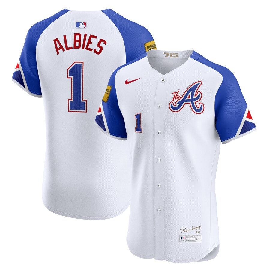 Men's Atlanta Braves Ozzie Albies Nike White City Connect Elite Jersey