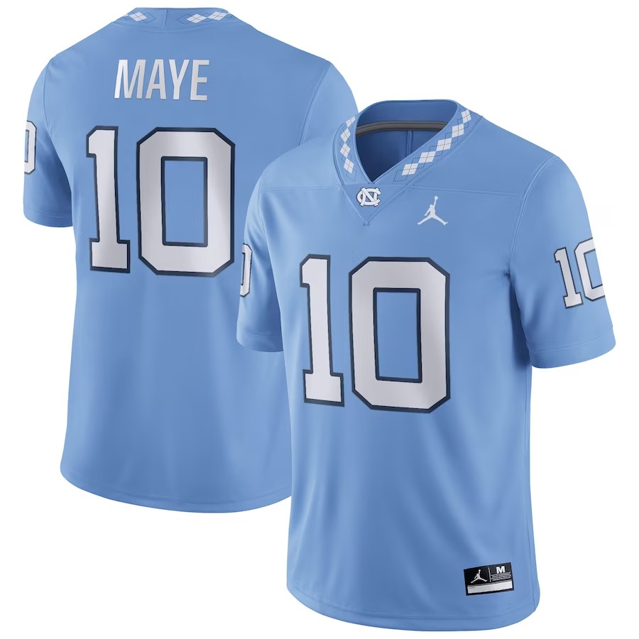 Drake Maye North Carolina Tar Heels Jordan Brand NIL Replica Football Jersey - Carolina Blue