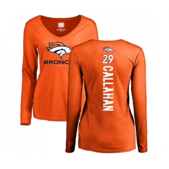 Football Women's Denver Broncos #29 Bryce Callahan Orange Backer Long Sleeve T-Shirt
