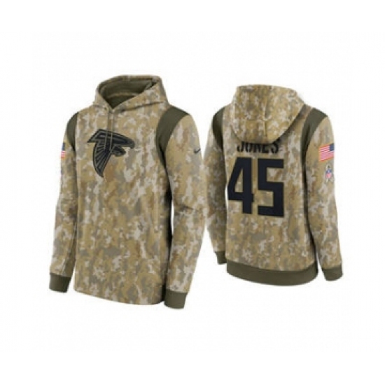 Men's Atlanta Falcons #45 Deion Jones Camo 2021 Salute To Service Therma Performance Pullover Football Hoodie
