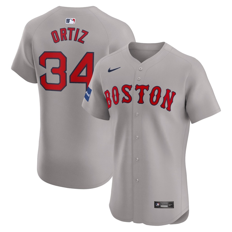 Men's Boston Red Sox David Ortiz Nike Gray Road Elite Sponsor Patch Player Jersey