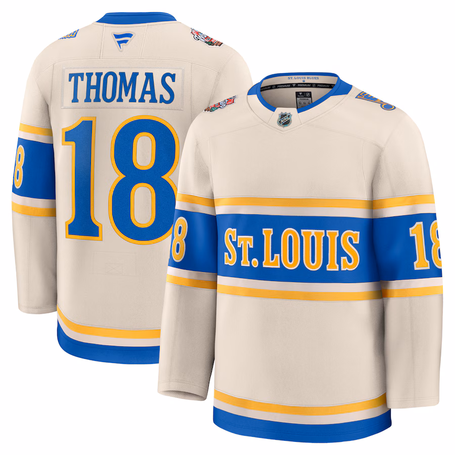 Men's St. Louis Blues Robert Thomas Fanatics Cream 2025 NHL Winter Classic Premium Player Jersey