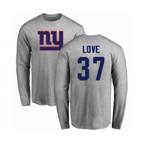 Football New York Giants #37 Julian Love Ash Name & Number Logo Long Sleeve T-Shirt