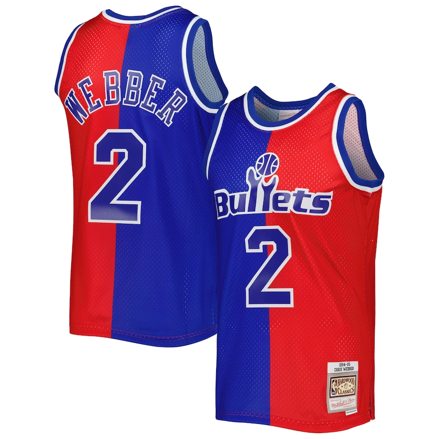 Men's Washington Bullets Chris Webber Mitchell & Ness Blue/Red Hardwood Classics 1994/95 Split Swingman Jersey