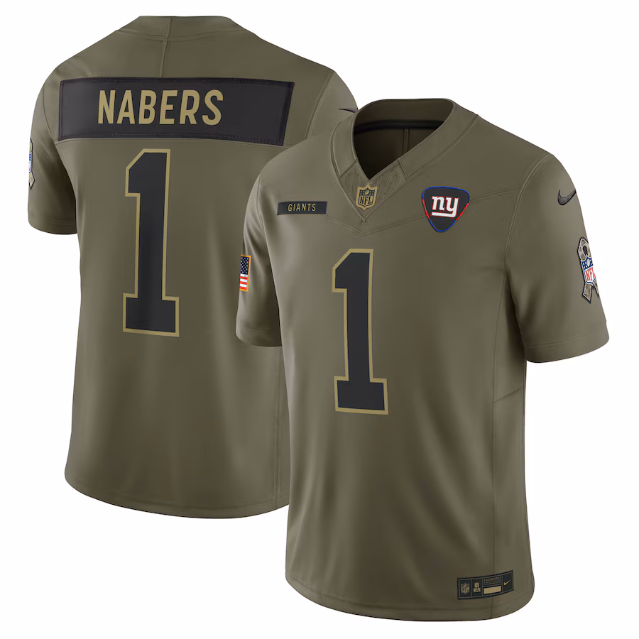 Men's New York Giants Malik Nabers Nike Olive 2025 Salute to Service Limited Jersey