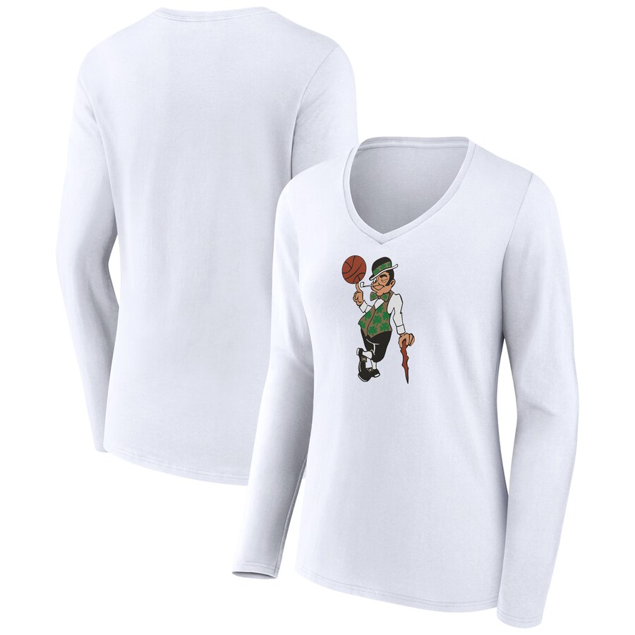 Women's Boston Celtics White Alternate Logo V-Neck Long Sleeve T-Shirt