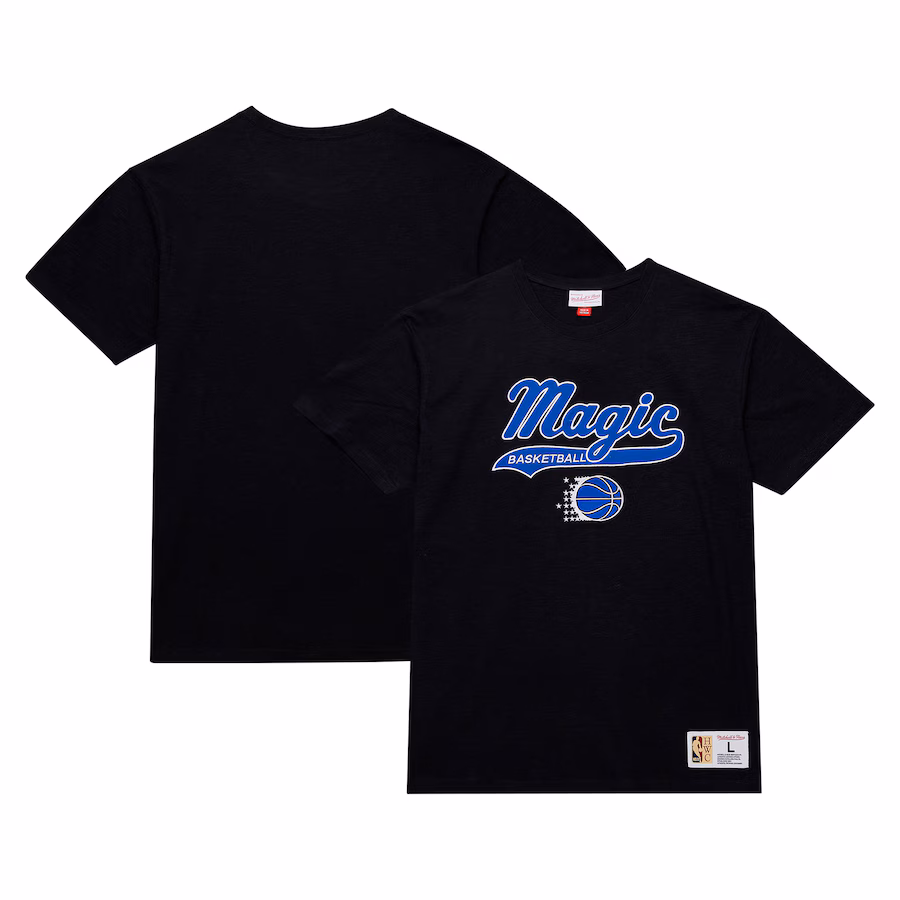 Men's Orlando Magic Mitchell & Ness Black Hardwood Classics Felt Applique Slub T-Shirt