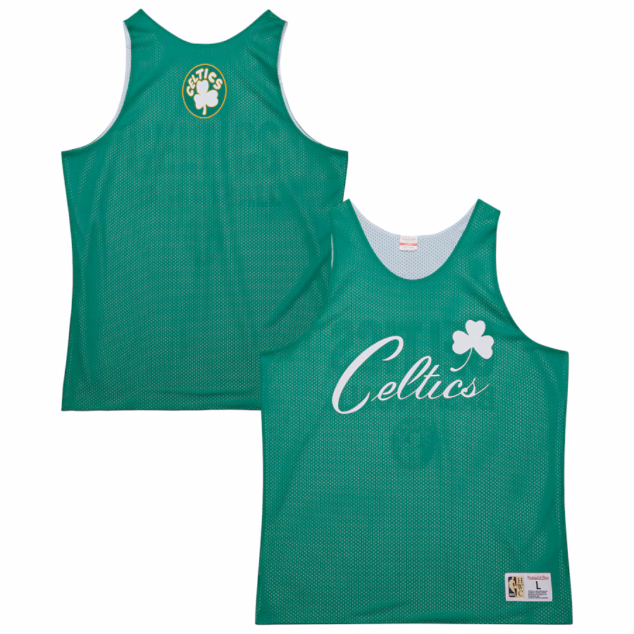 Men's Boston Celtics Mitchell & Ness Kelly Green/White Hardwood Classics Reversible Mesh Practice Jersey