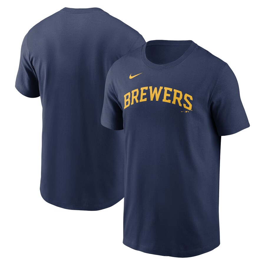 Men's Milwaukee Brewers Nike Navy Fuse Wordmark T-Shirt