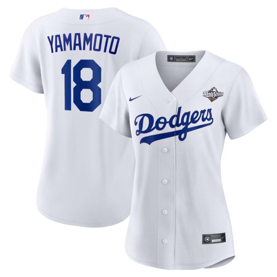 Women's Los Angeles Dodgers Yoshinobu Yamamoto Nike White 2025 World Series Home Replica Player Jersey