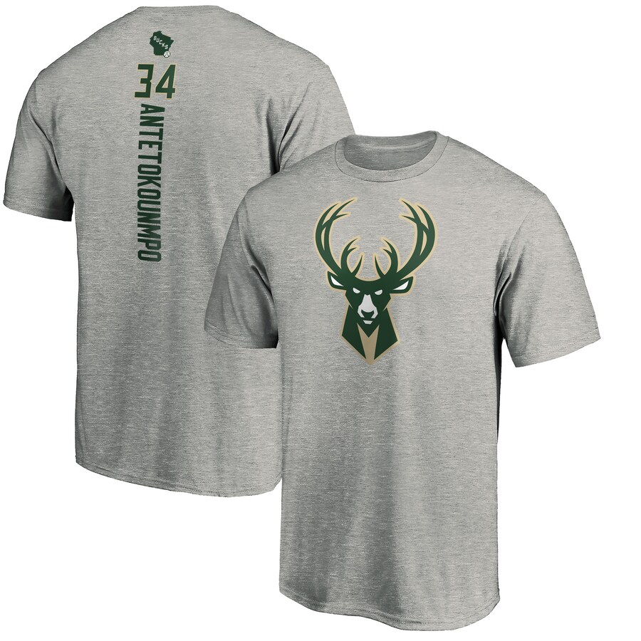 Men's Milwaukee Bucks Giannis Antetokounmpo Heathered Gray Playmaker Name & Number Team T-Shirt