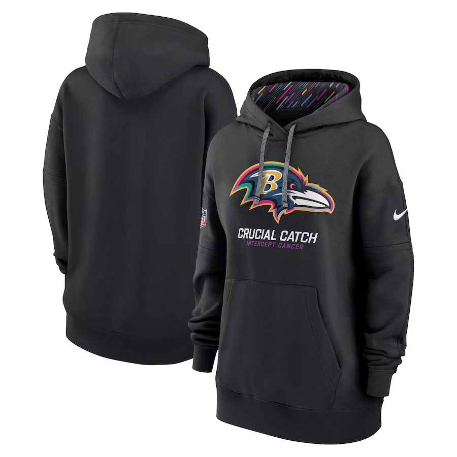 Women's Baltimore Ravens  Nike Black 2024 NFL Crucial Catch Club Pullover Hoodie