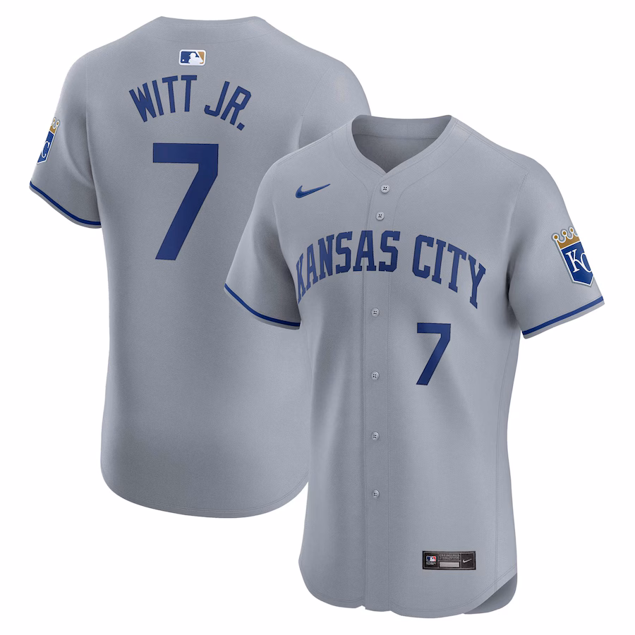 Men's Kansas City Royals Bobby Witt Jr. Nike Gray Road Elite Player Jersey