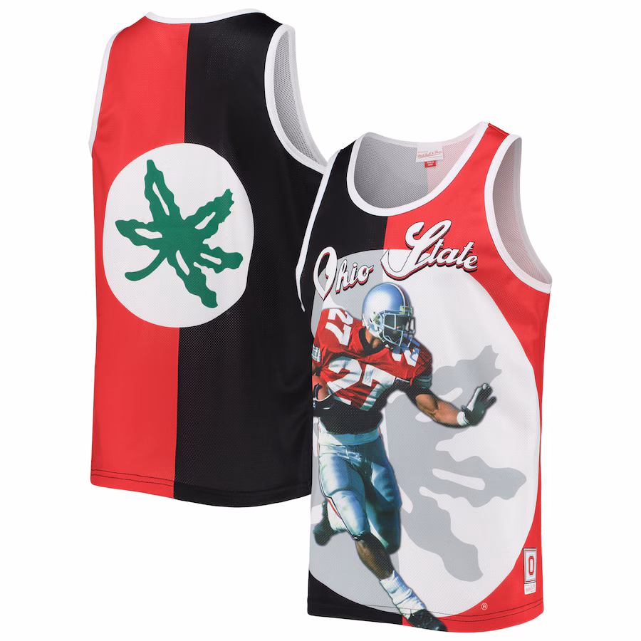 Men's Mitchell & Ness Eddie George Black/Scarlet Ohio State Buckeyes Sublimated Player Tank Top