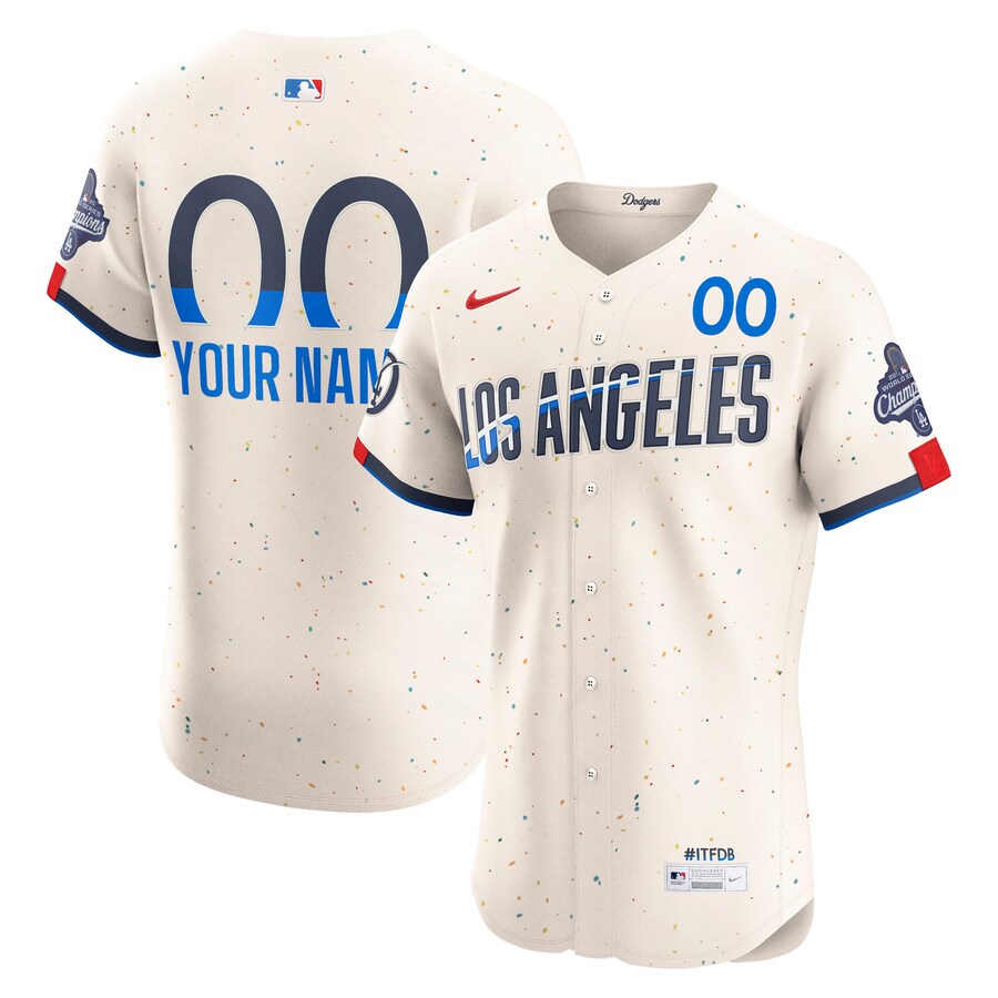 Men's Los Angeles Dodgers Nike Cream 2025 World Series Champions City Connect Elite Custom Jersey