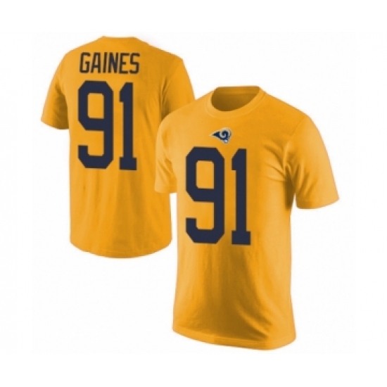 Men's Los Angeles Rams #91 Greg Gaines Gold Rush Pride Name & Number T-Shirt