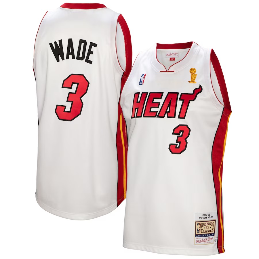 Men's Miami Heat Dwyane Wade Mitchell & Ness White 2005-06 Authentic Player Jersey