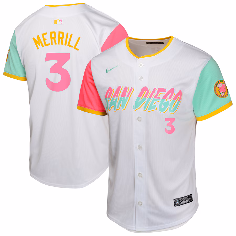 Youth San Diego Padres Jackson Merrill Nike White City Connect Limited Jersey