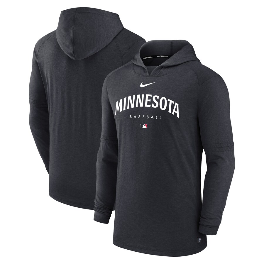 Men's Minnesota Twins Nike Heather Navy Authentic Collection Early Work Tri-Blend Performance Pullover Hoodie