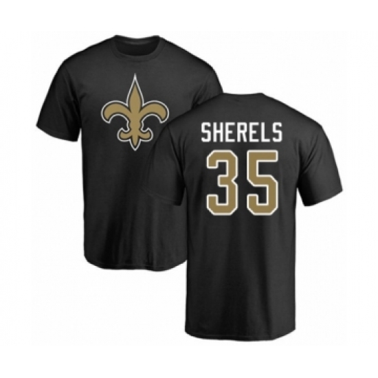 Football New Orleans Saints #35 Marcus Sherels Black Name & Number Logo T-Shirt