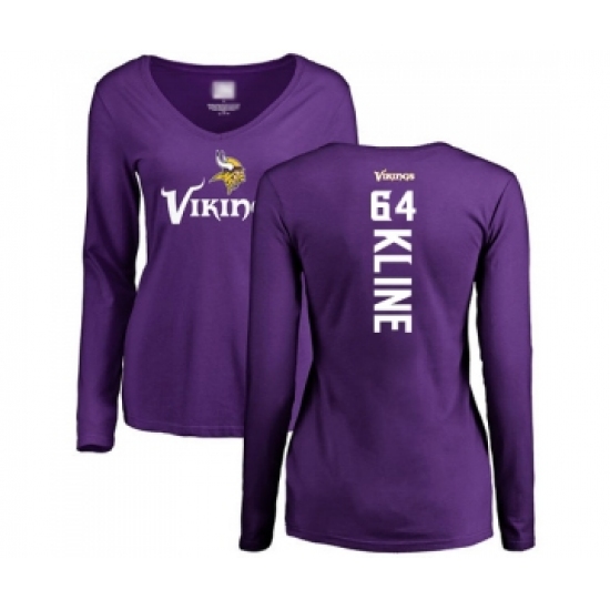 Football Women's Minnesota Vikings #64 Josh Kline Purple Backer Slim Fit Long Sleeve T-Shirt