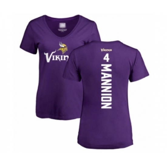 Football Women's Minnesota Vikings #4 Sean Mannion Purple Backer Slim Fit T-Shirt