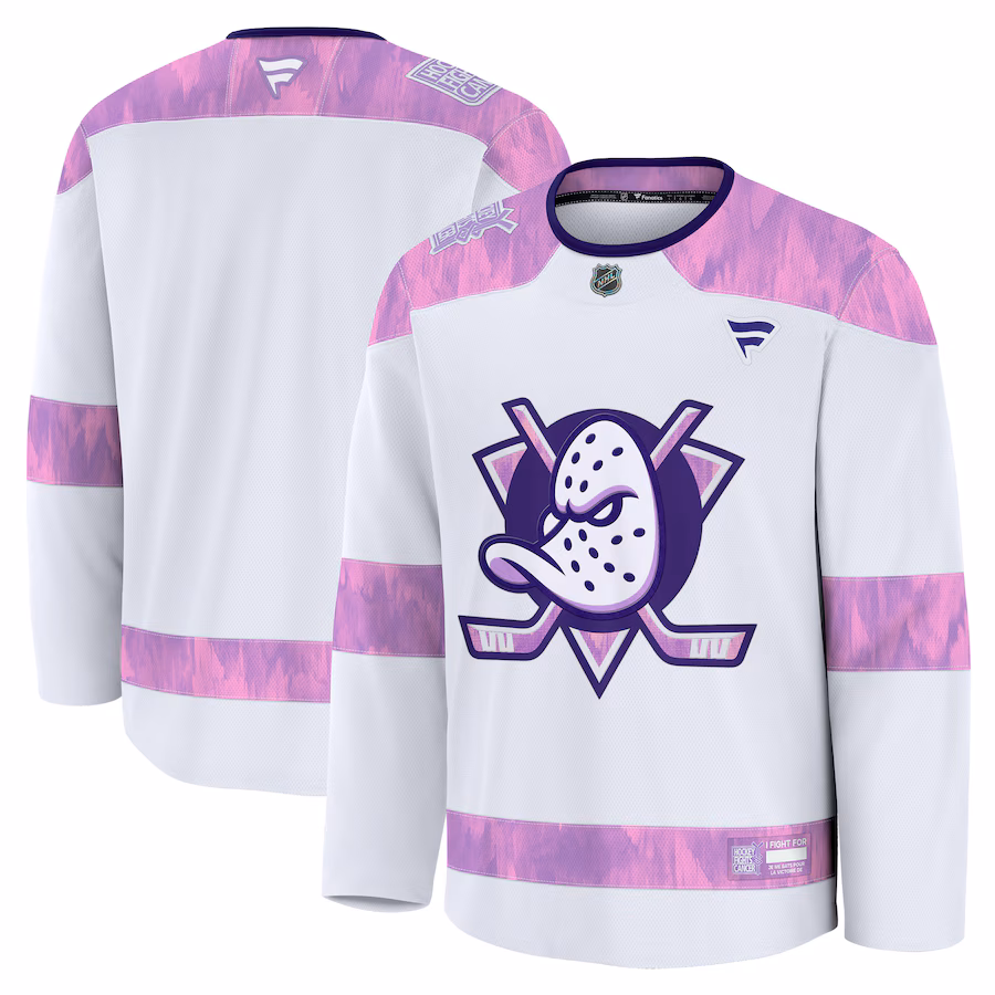 Men's Anaheim Ducks Fanatics White 2024 Hockey Fights Cancer Practice Jersey