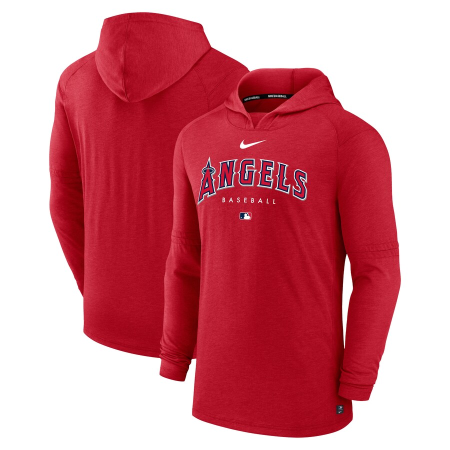Men's Los Angeles Angels Nike Heather Red Authentic Collection Early Work Tri-Blend Performance Pullover Hoodie