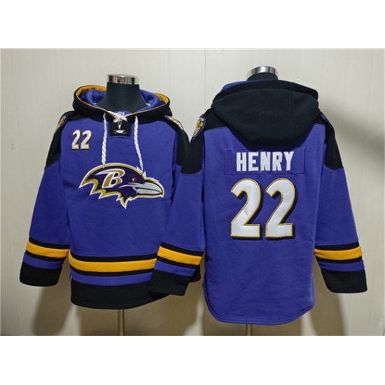 Men's Baltimore Ravens #22 Derrick Henry Ageless Must-Have Lace-Up Pullover Hoodie