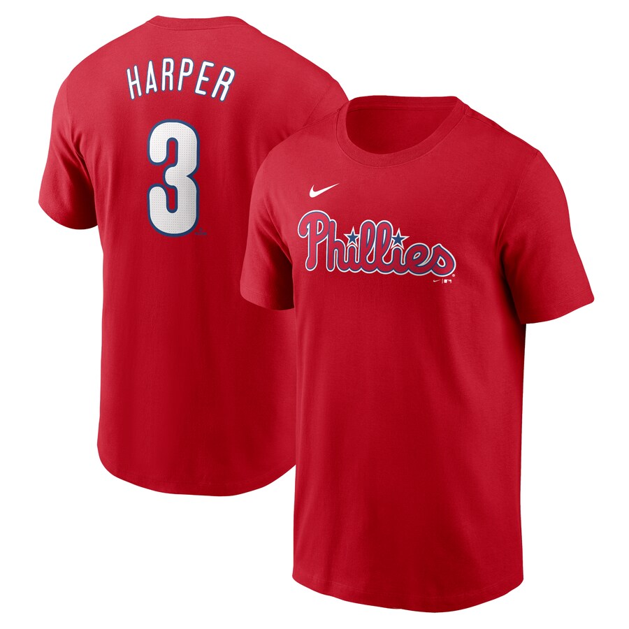 Men's Philadelphia Phillies Bryce Harper Nike Red Fuse Name & Number T-Shirt