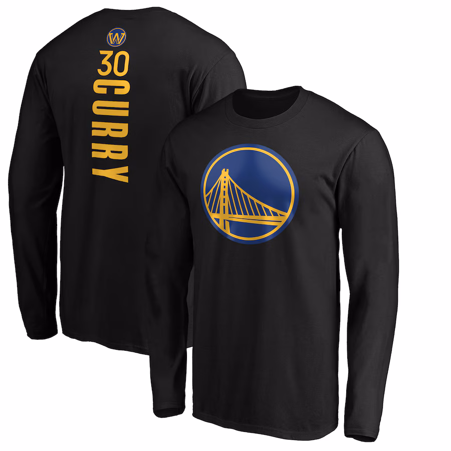 Men's Golden State Warriors Stephen Curry Black Playmaker Name & Number Long Sleeve T-Shirt