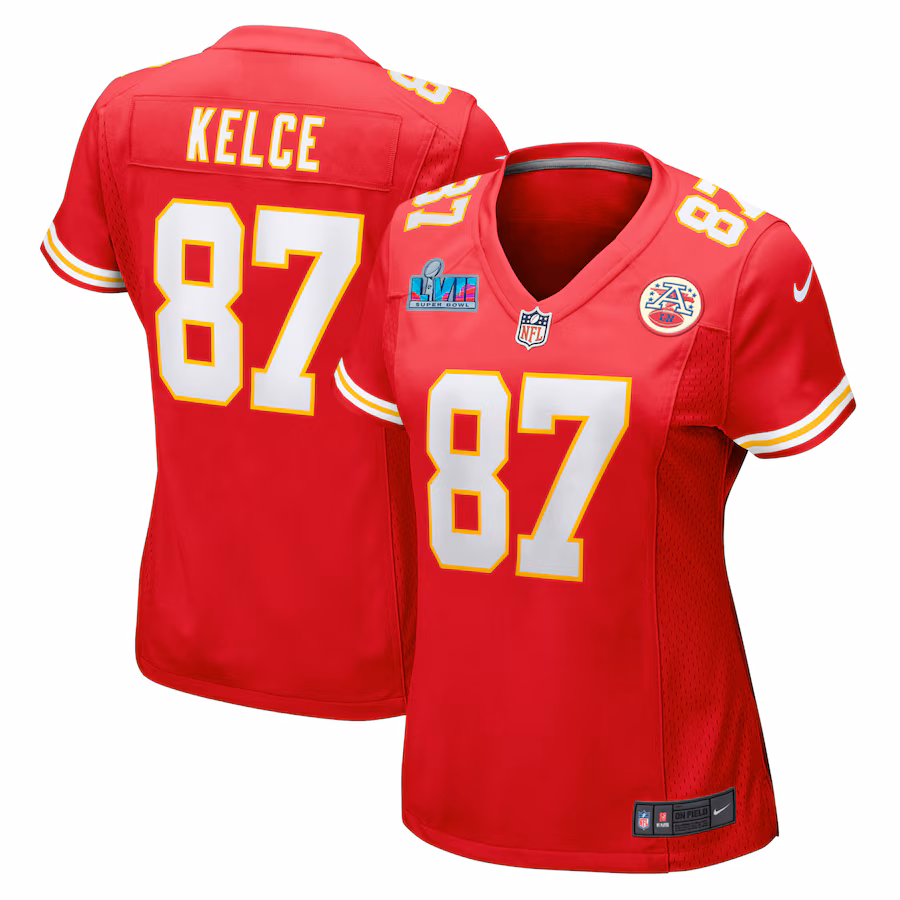 Women's Kansas City Chiefs Travis Kelce Nike Red Super Bowl LVII Patch Game Jersey