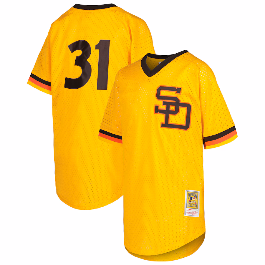 Youth San Diego Padres Dave Winfield Mitchell & Ness Gold Cooperstown Collection Mesh Batting Practice Jersey