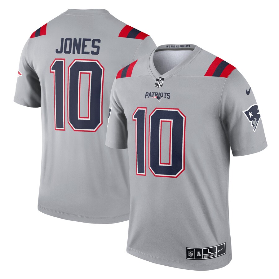 Men's New England Patriots Mac Jones Nike Gray Inverted Legend Player Performance Top
