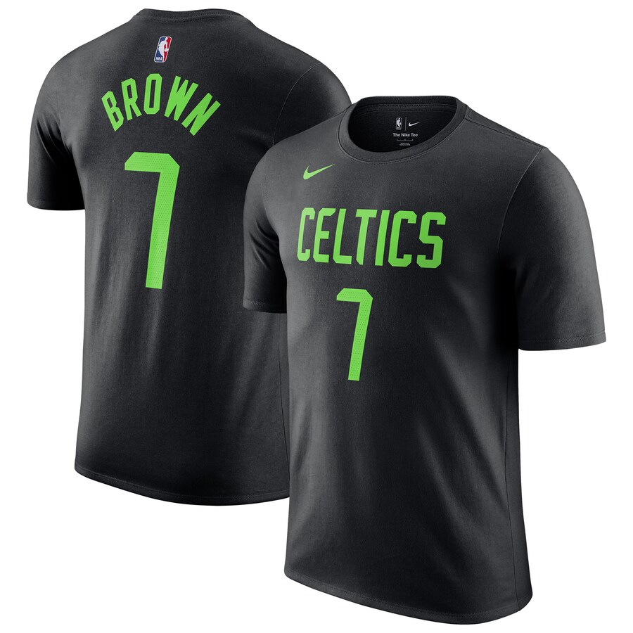 Men's Boston Celtics Jaylen Brown Nike Black 2024/25 City Edition Name & Number T-Shirt