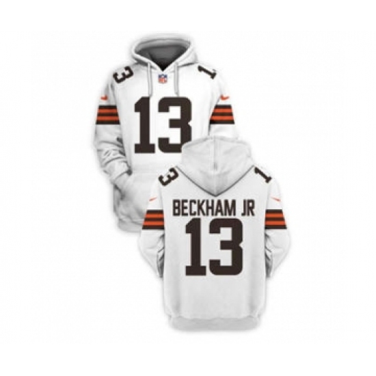Men's Cleveland Browns #13 Odell Beckham Jr. 2021 White Pullover Football Hoodie