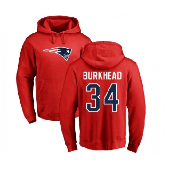 Football New England Patriots #34 Rex Burkhead Red Name & Number Logo Pullover Hoodie