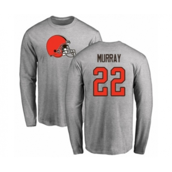 Football Cleveland Browns #22 Eric Murray Ash Name & Number Logo Long Sleeve T-Shirt